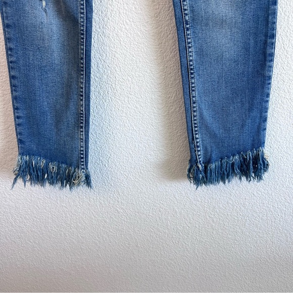Free People Womens Great Heights Skinny Jeans Frayed Hem Blue - Picture 5 of 13